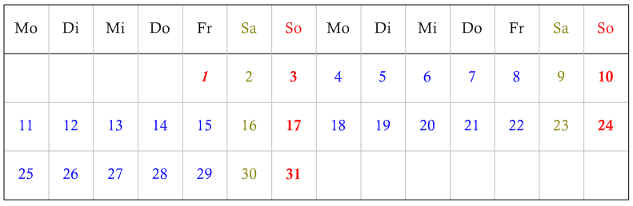 Heyer's Kalender-Studio - Monat (dreizeilig)