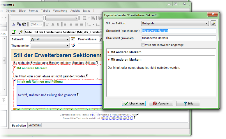 Heyer's Hilfe-Werkstatt - Erweiterbare Sektionen