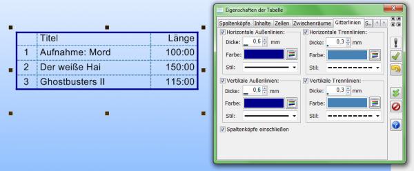 Heyer's Etiketten-Studio Pro - Tabelle